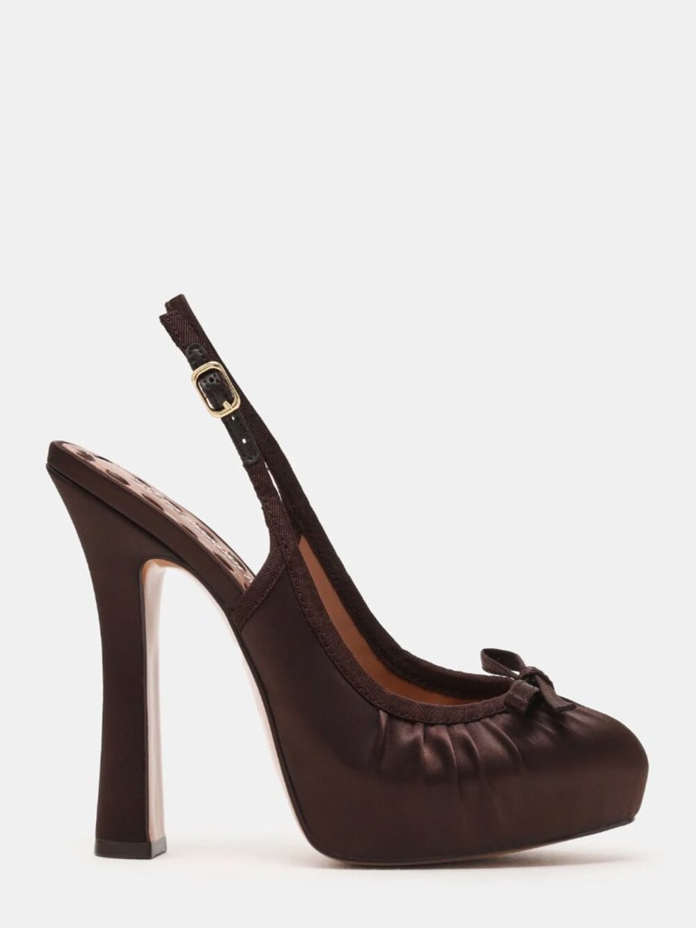 NIB Steve Madden Sofie Brown Satin Bow Slingback Platform Heels Size 8.5